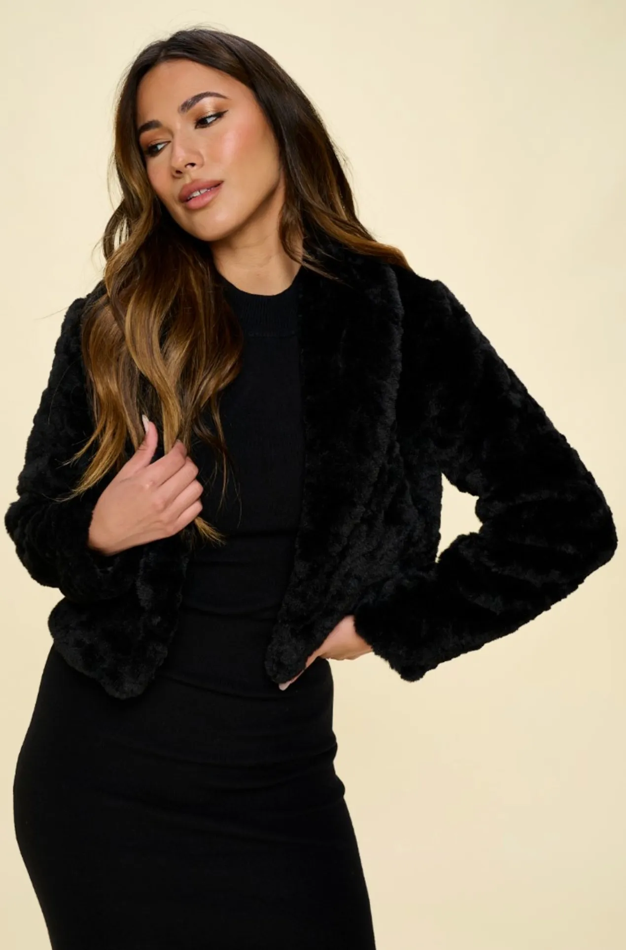 Sofie Cropped Faux Fur Cover-up Jacket