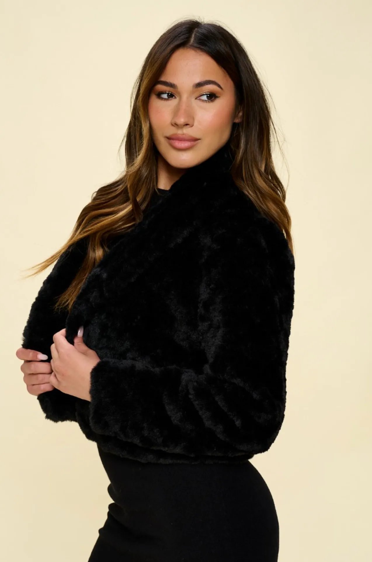 Sofie Cropped Faux Fur Cover-up Jacket