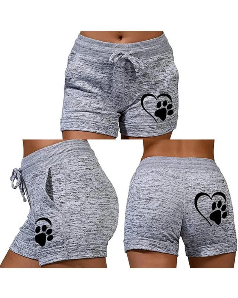 Solid Color Splicing Cartoon Print Drawstring Short Pants