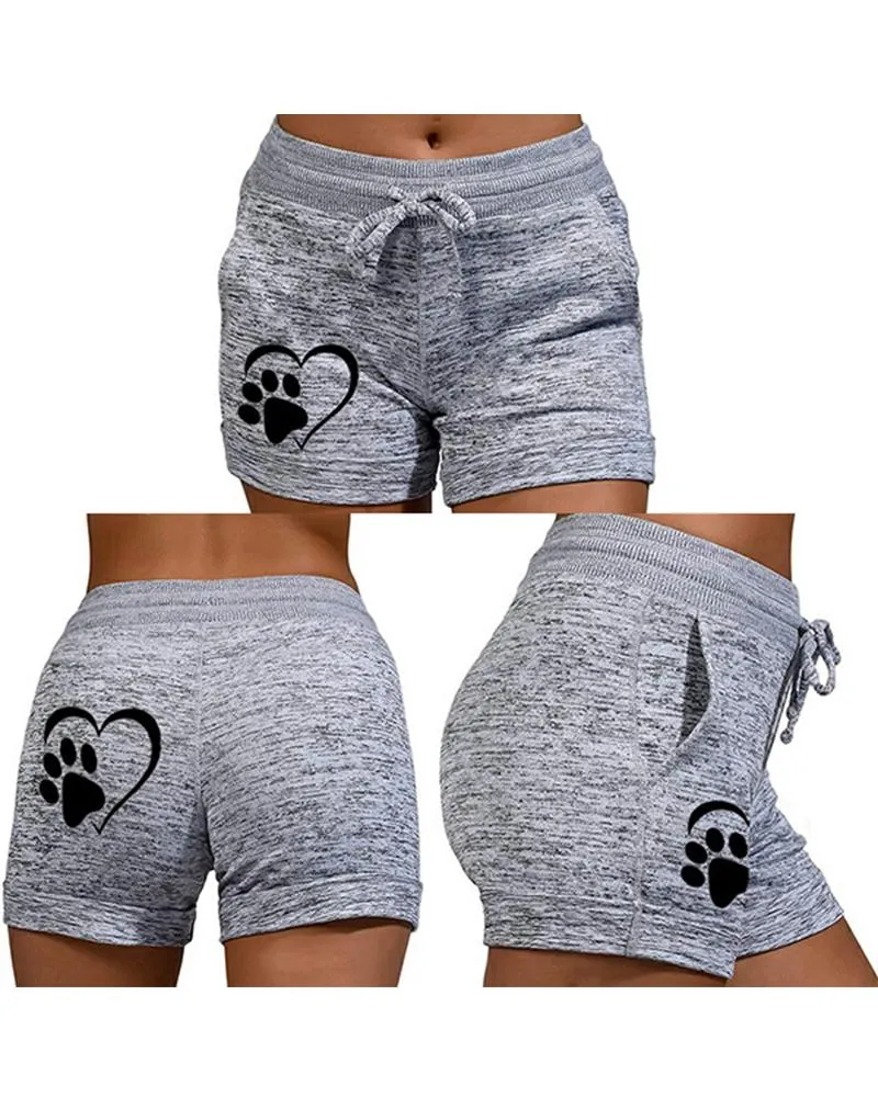 Solid Color Splicing Cartoon Print Drawstring Short Pants