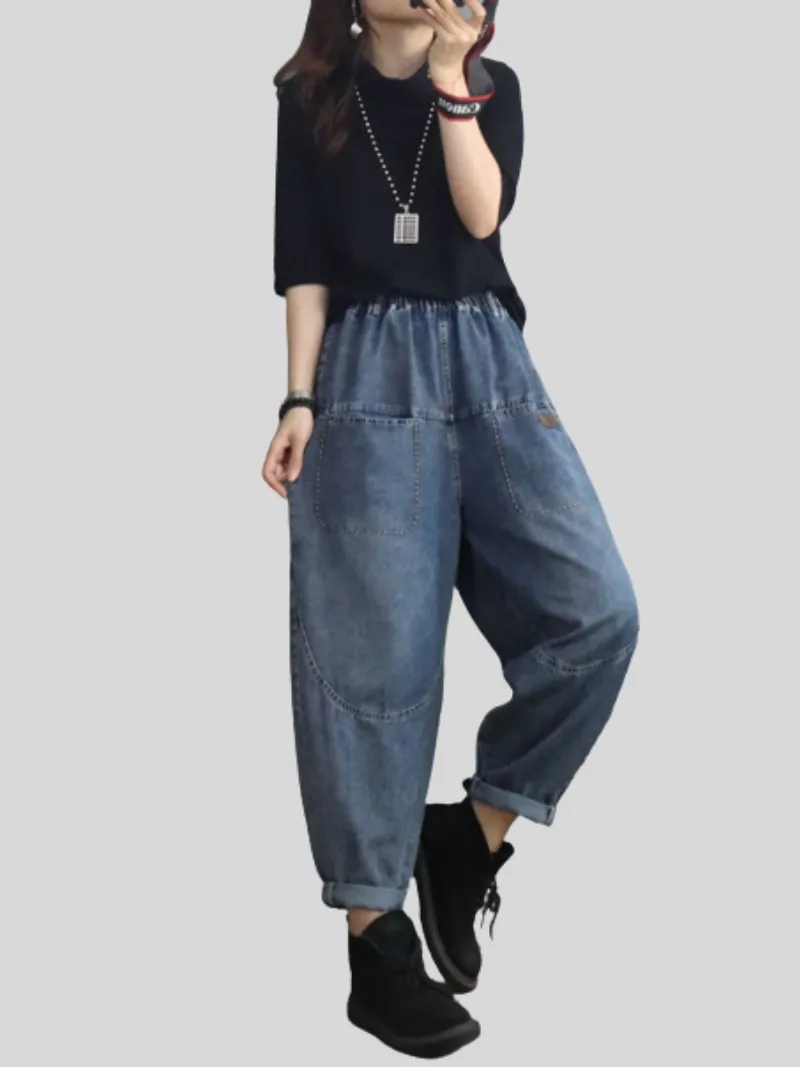 Spring Loose Casual Denim Slim Harem Bottom Pants