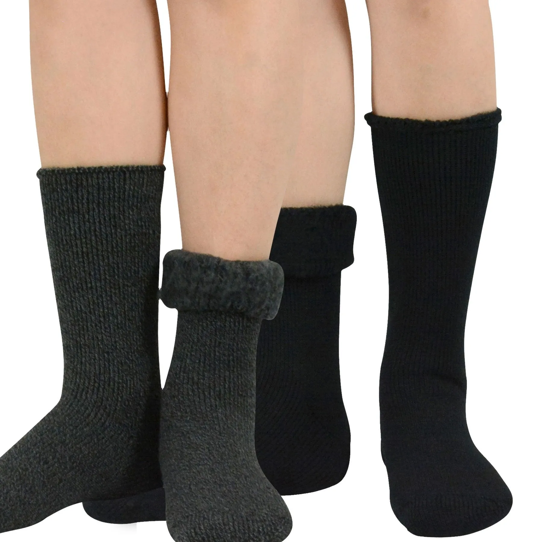 TeeHee Socks Men's Thermal Acrylic Crew Black/Heather Black 2-Pack (51018)