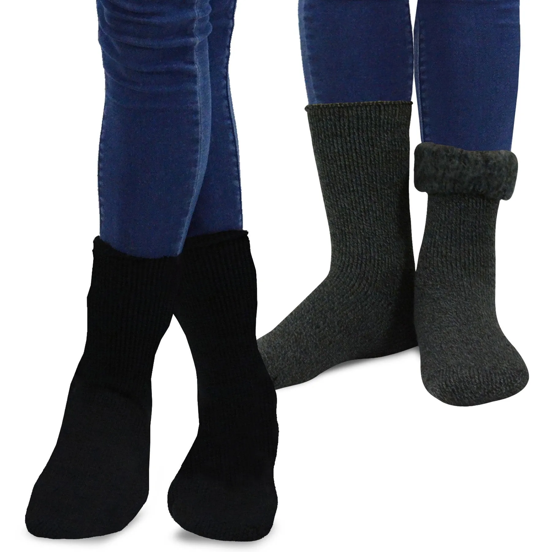 TeeHee Socks Men's Thermal Acrylic Crew Black/Heather Black 2-Pack (51018)