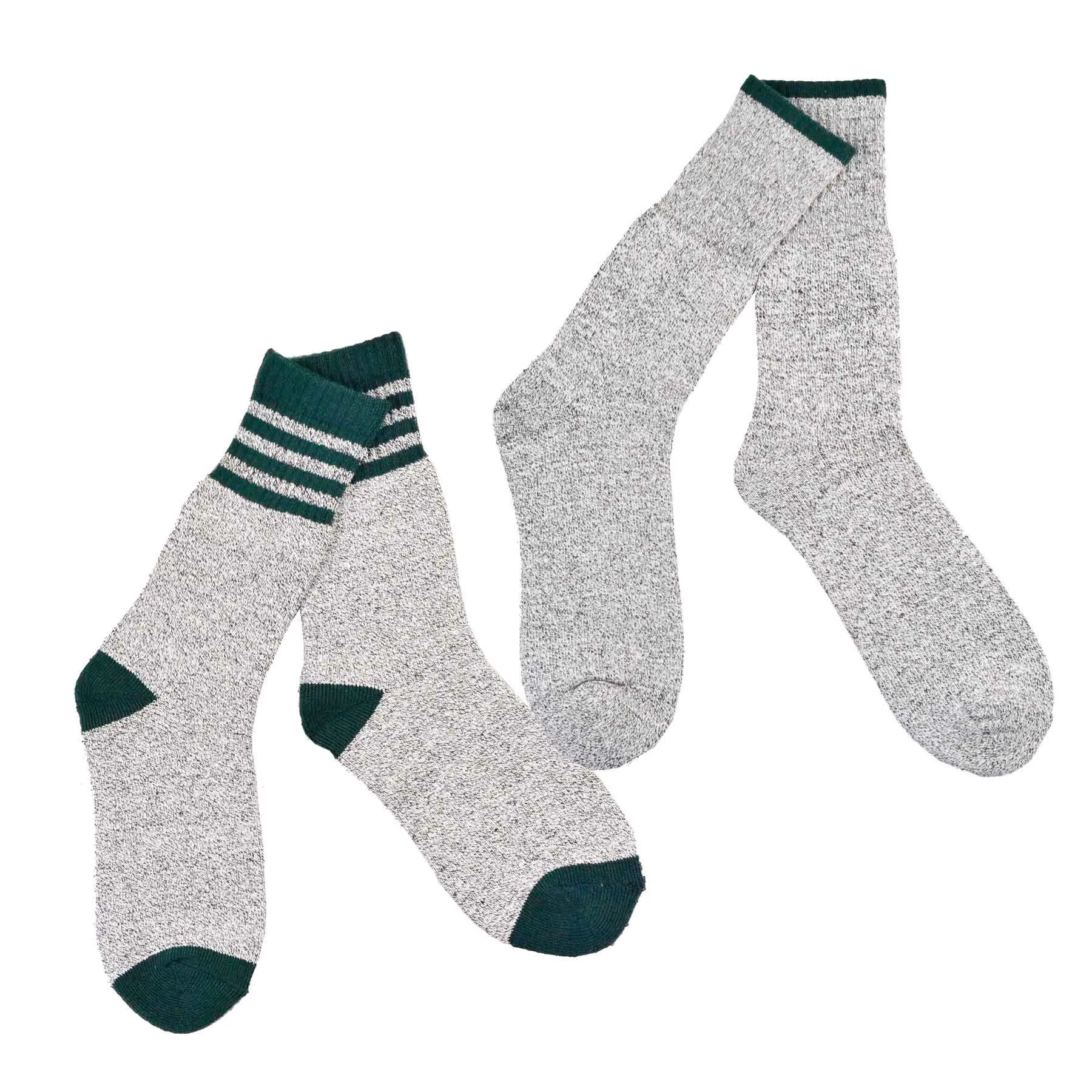 TeeHee Socks Men's Thermal Cotton Crew Green Stripe 2-Pack (50765)