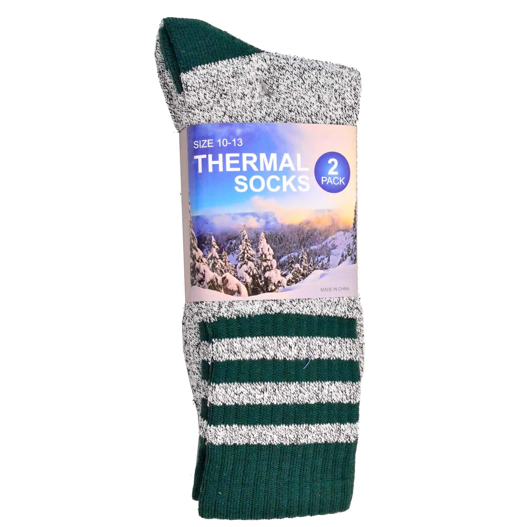 TeeHee Socks Men's Thermal Cotton Crew Green Stripe 2-Pack (50765)