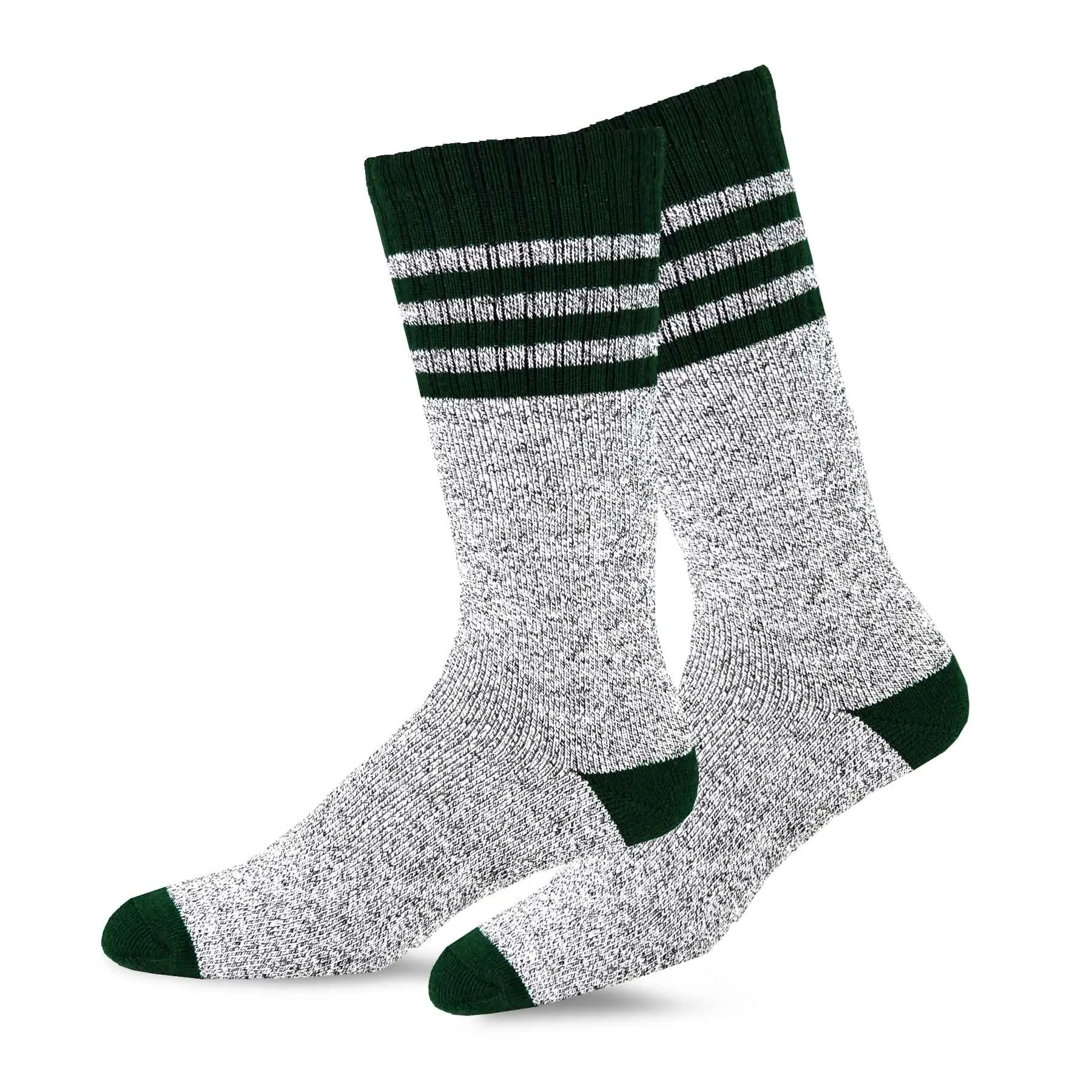 TeeHee Socks Men's Thermal Cotton Crew Green Stripe 2-Pack (50765)