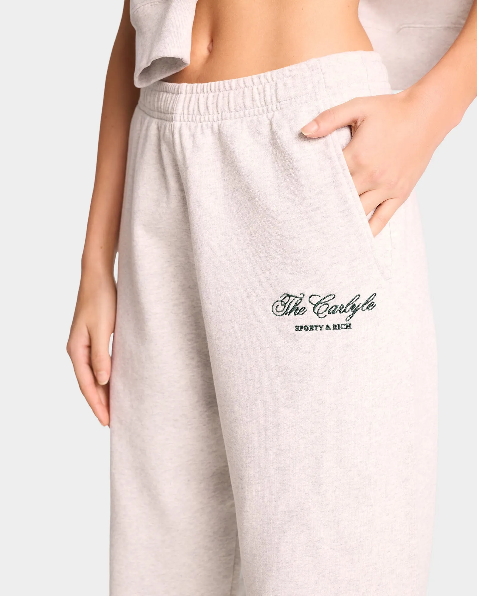 The Carlyle Script Sweatpant - Heather Gray/Forest