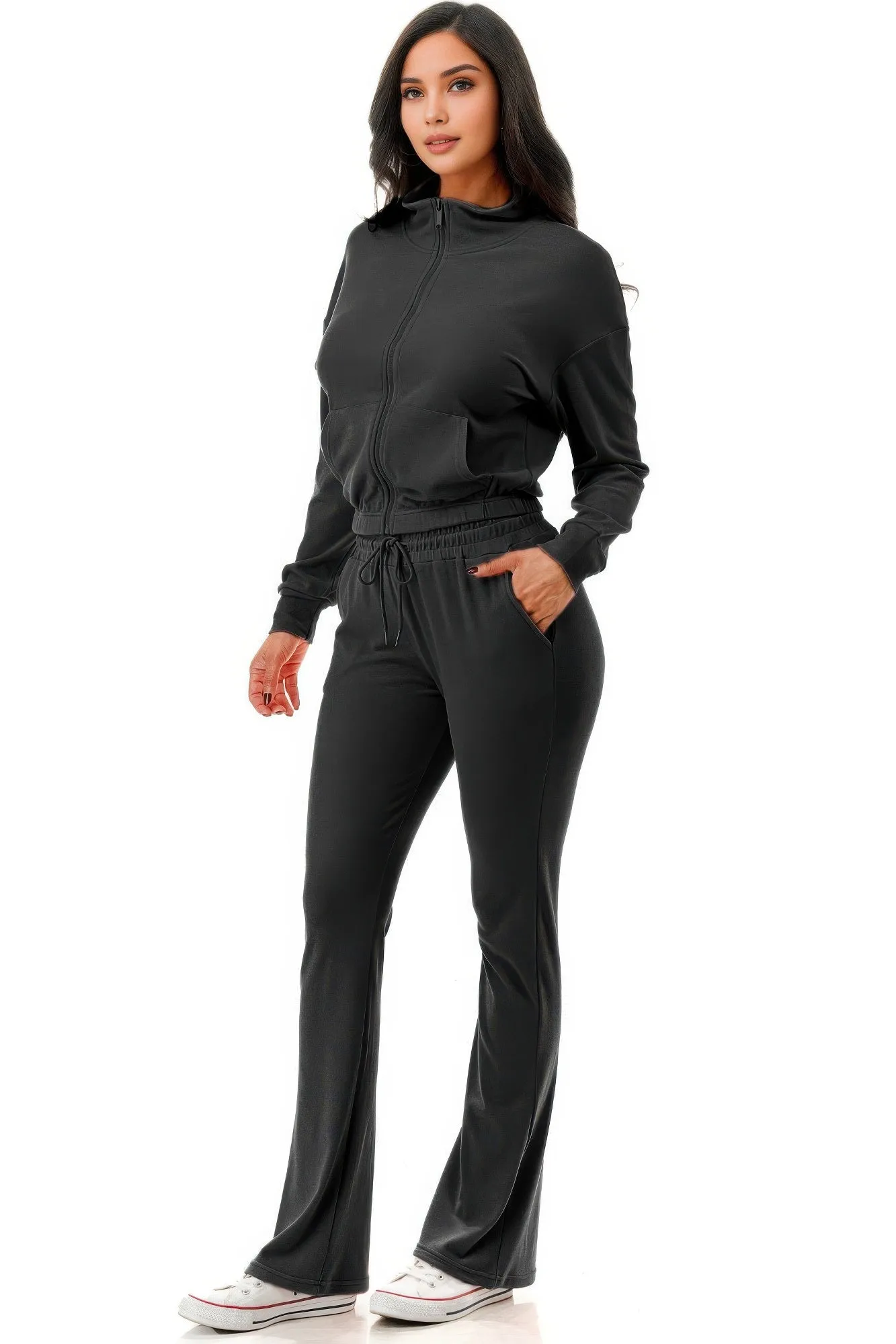 Thermal Crop Jacket With Flare Pants Set