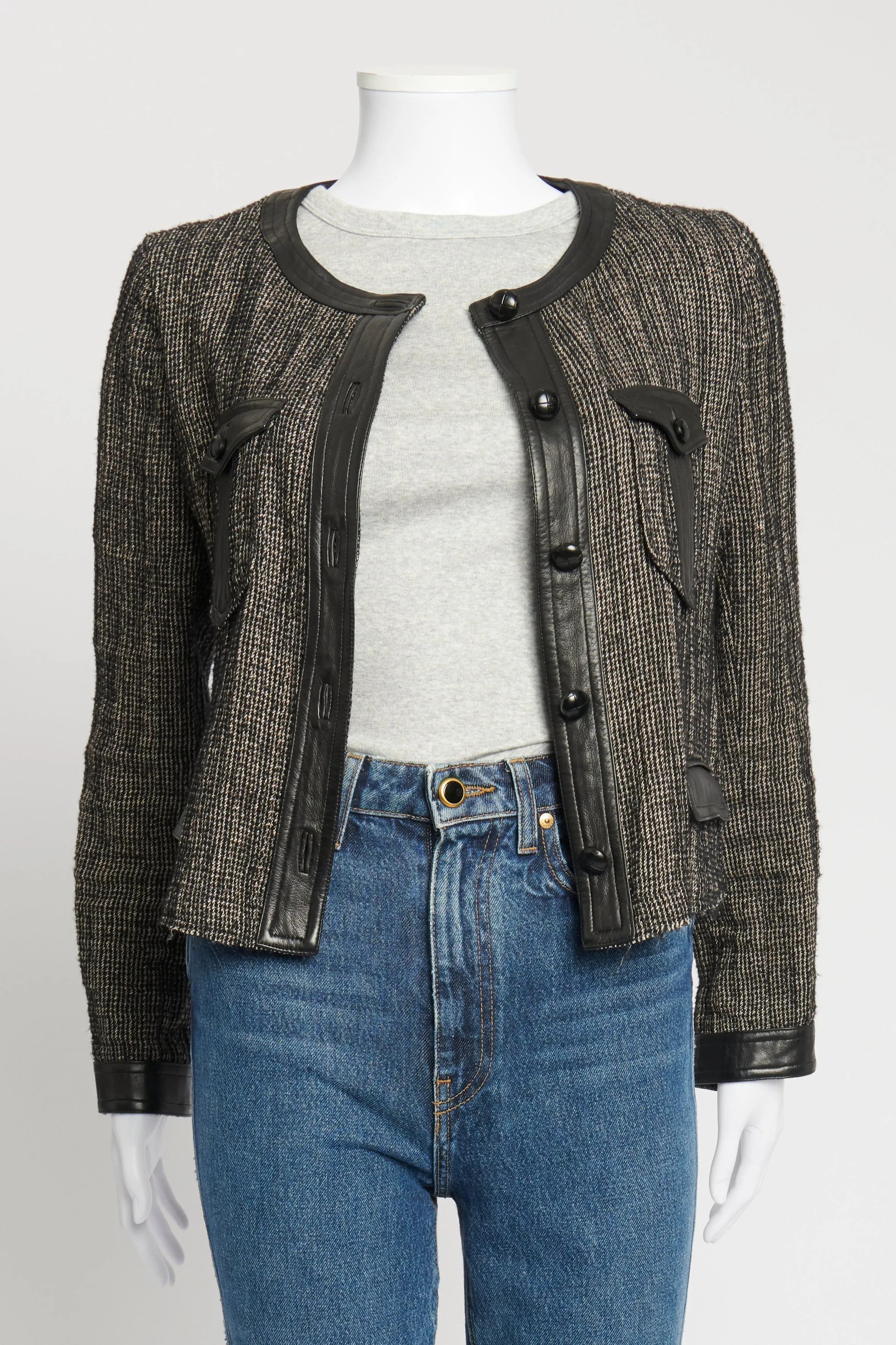 Tweed and Leather Cropped Jacket