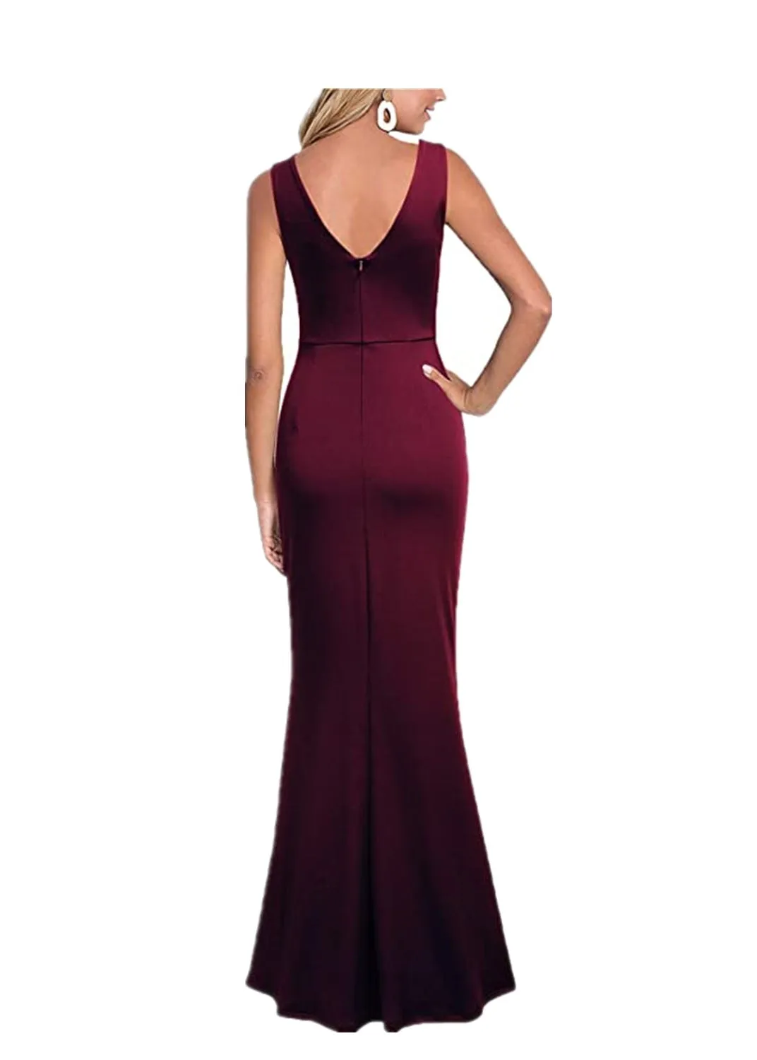 V neck sleeves high split maxi dress | Lady's elegant summer party banquet gown dress