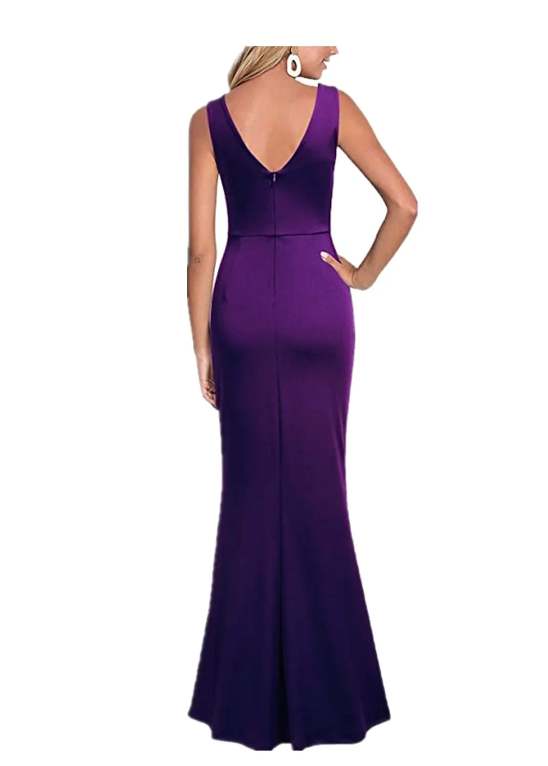 V neck sleeves high split maxi dress | Lady's elegant summer party banquet gown dress