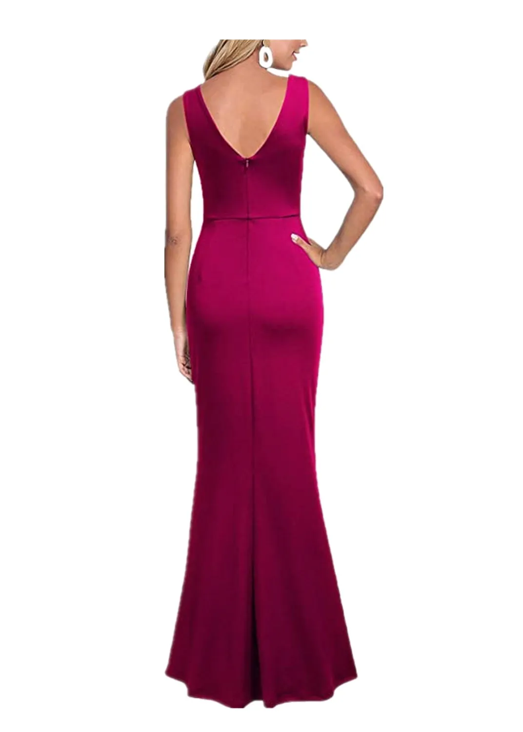 V neck sleeves high split maxi dress | Lady's elegant summer party banquet gown dress