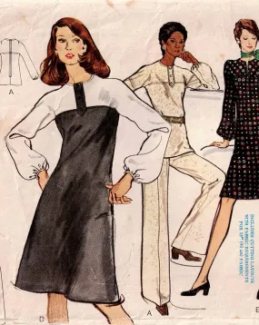 Vogue 8418 EASY Womens Colour Block Dress Tunic & Pants 1970s Vintage Sewing Pattern Size 14 Bust 36 inches