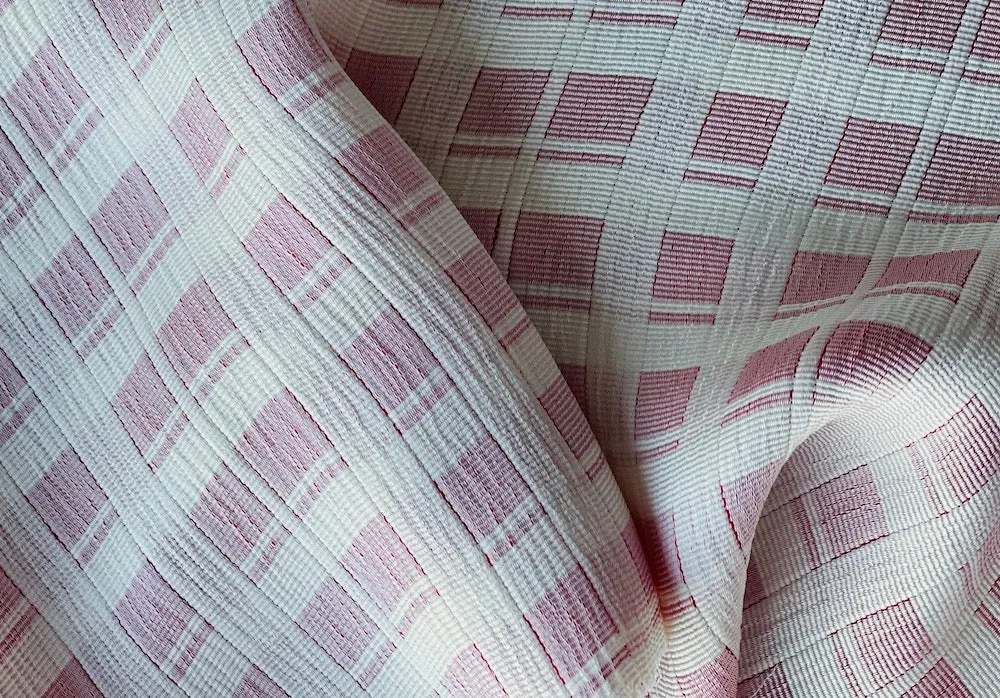 Washed Barn Red & Ivory Mock Windowpane Stretch Viscose Blend (Made in Italy)