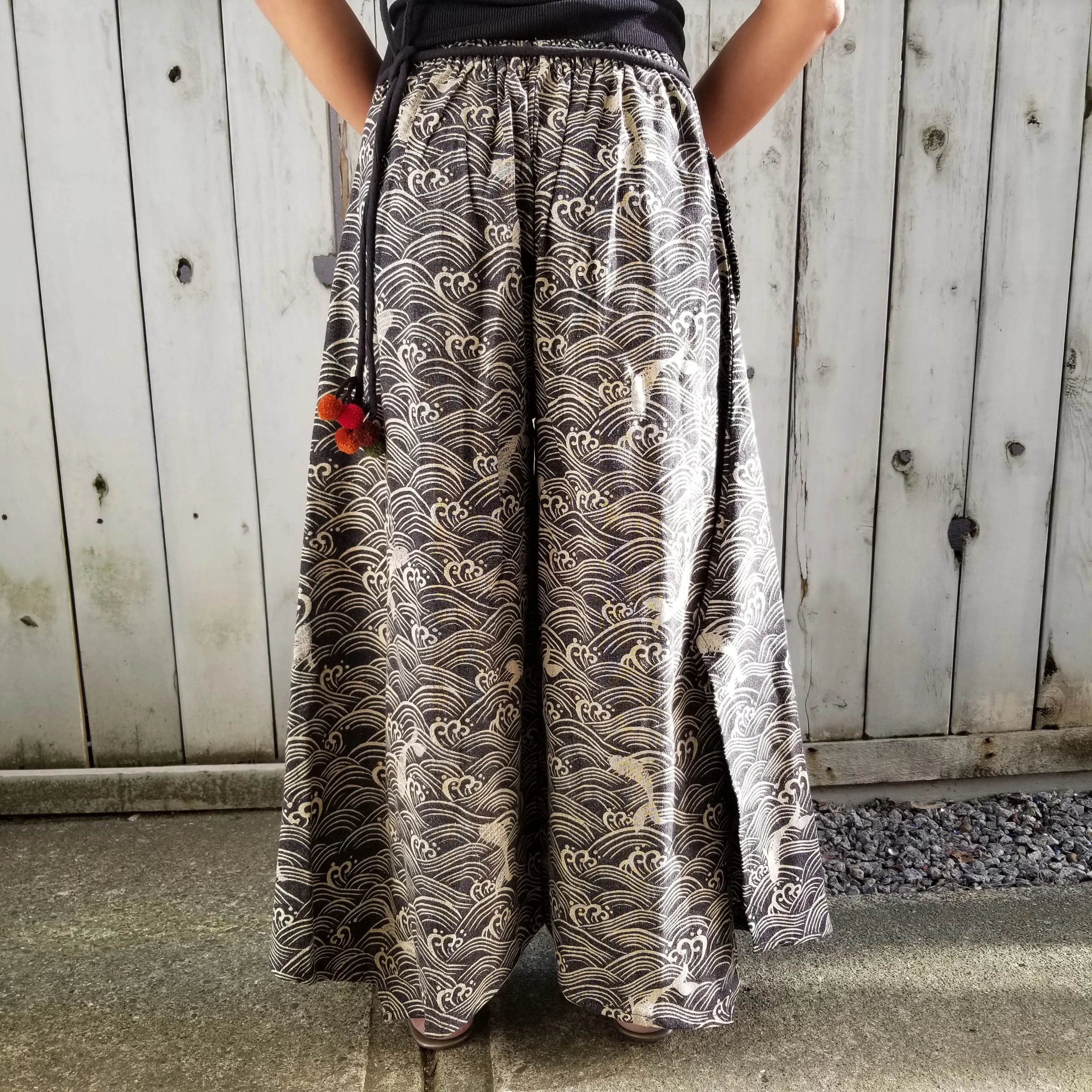 Waves Pattern Stone Fabric Wide leg Pants