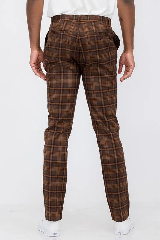 Weiv Mens Plaid Trouser Pants - Dark Brown