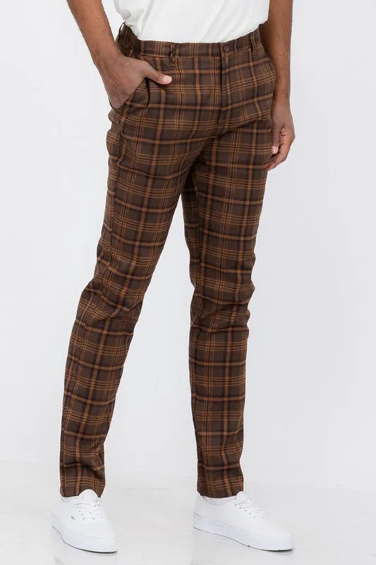 Weiv Mens Plaid Trouser Pants - Dark Brown