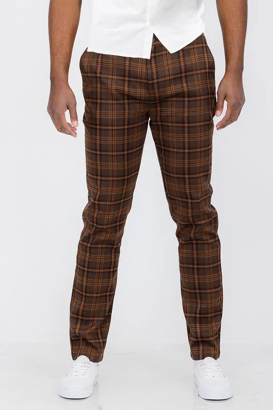 Weiv Mens Plaid Trouser Pants - Dark Brown