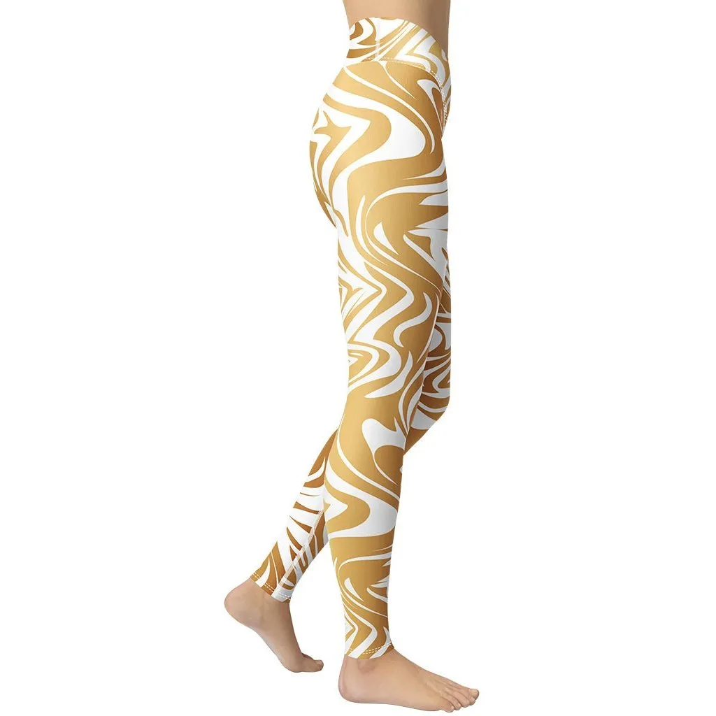 White & Gold Print Yoga Leggings