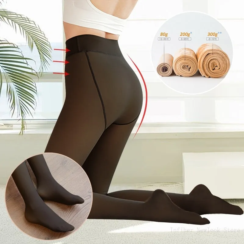 Winter Stocking Warm Fleece Lined Tights Thermal Pants Legging Fake Pantyhose Super Stretch