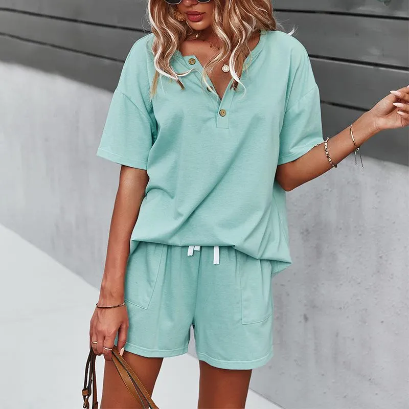 Women Casual Short Sleeve Tops Shorts Set