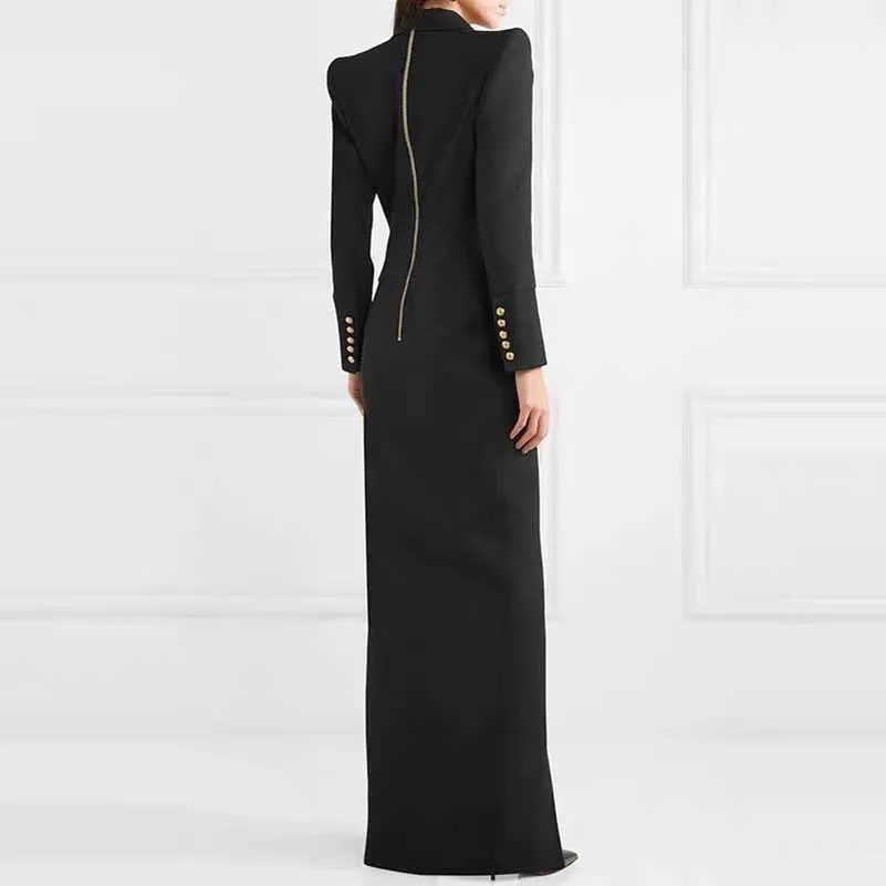 Women Deep V Long Sleeve Maxi Dress in Black