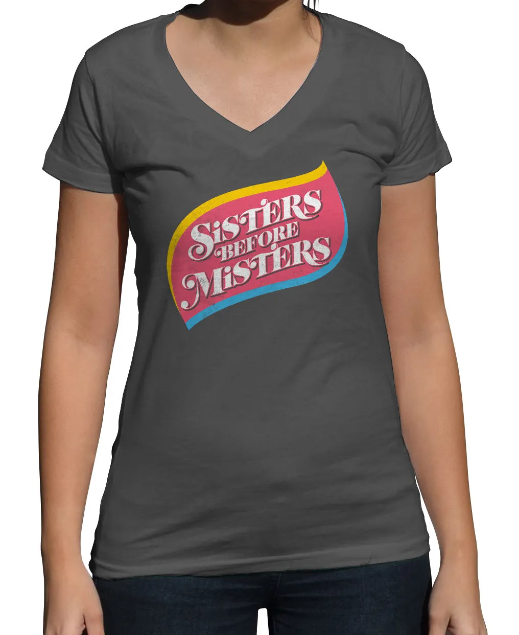 Women's Sisters Before Misters Vneck T-Shirt - Feminist Shirt