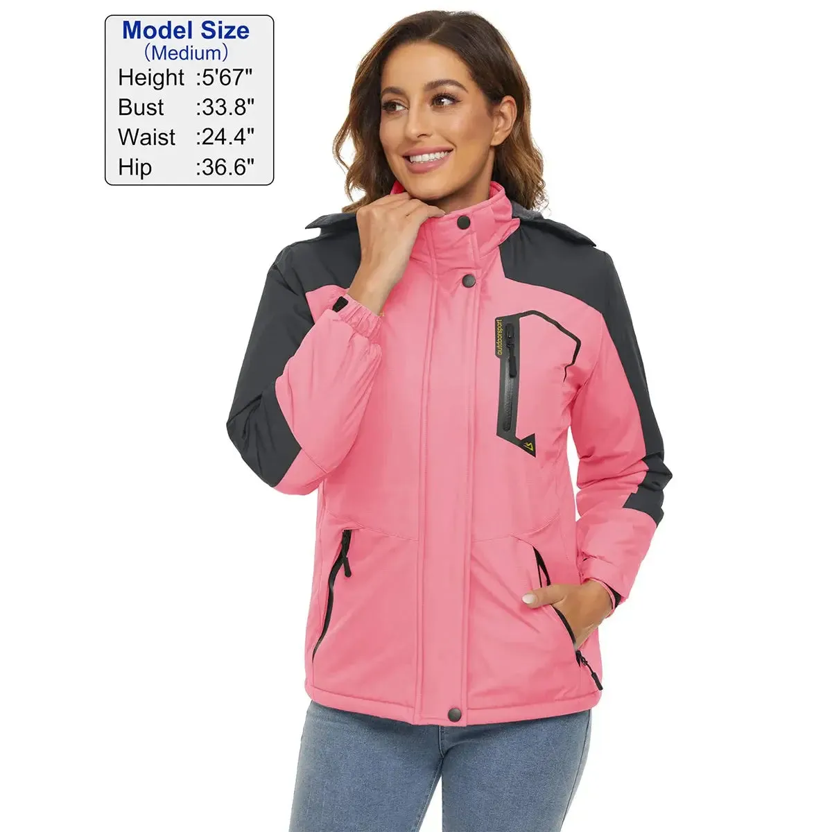 Womens Ski Jacket – Warm Fleece Parka, Windproof Snowproof Coat