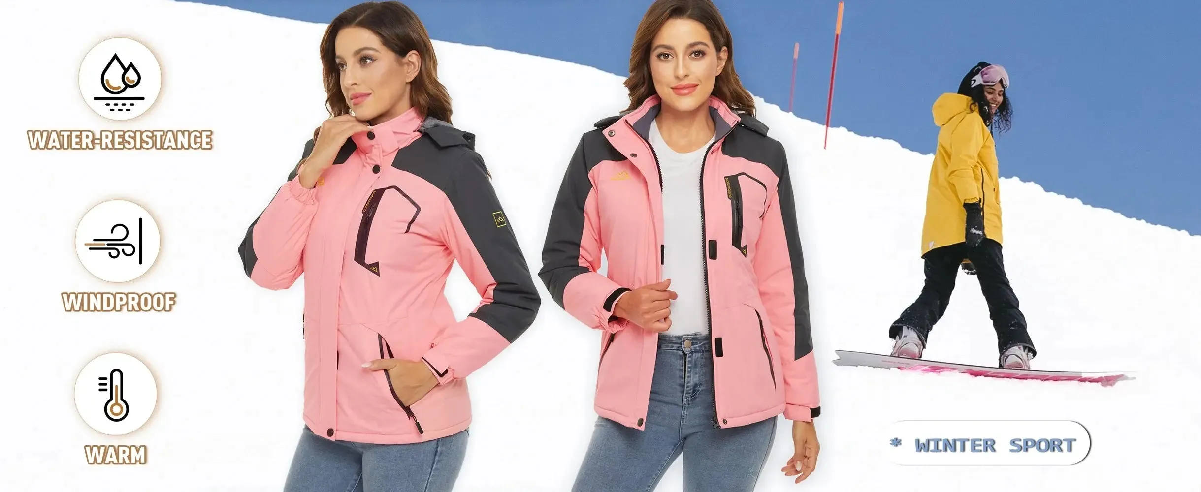 Womens Ski Jacket – Warm Fleece Parka, Windproof Snowproof Coat