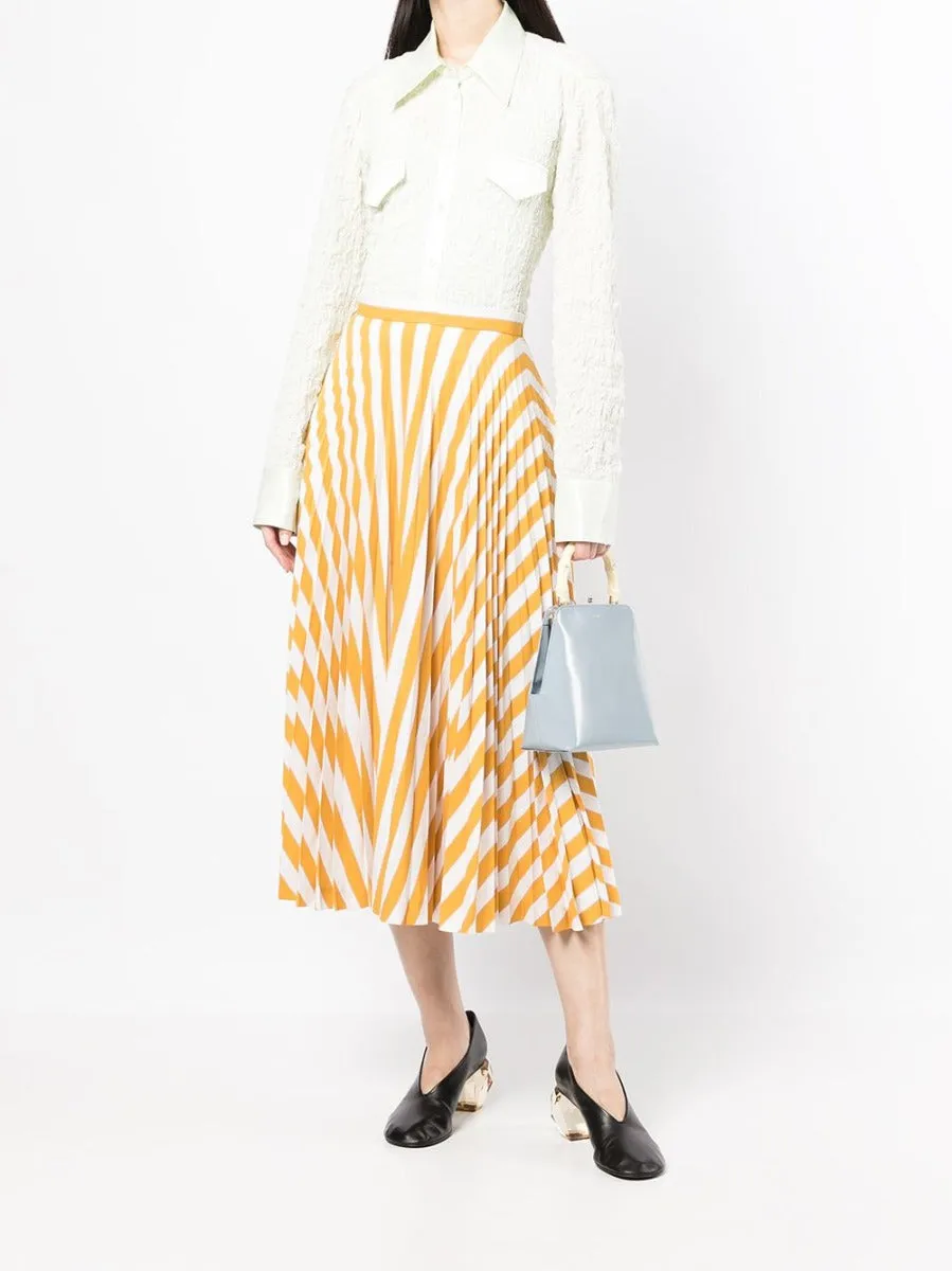 Yellow Striped Pleated Midi Skirt